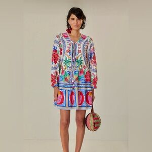 Farm Rio NWT Off-White Flowers Beach Mini Dress SMALL